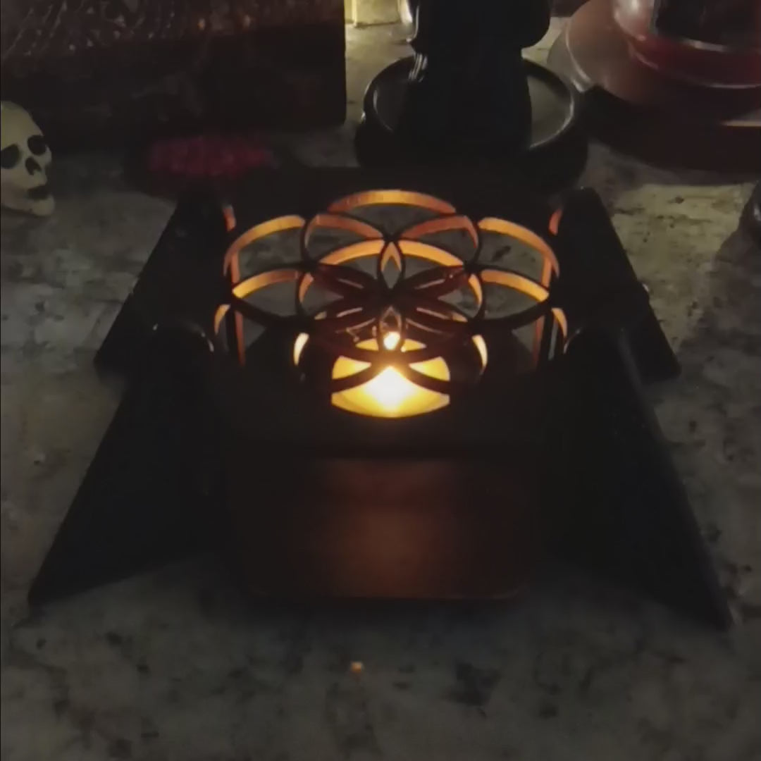 Wooden Geometric Tribal Candle Holder Table