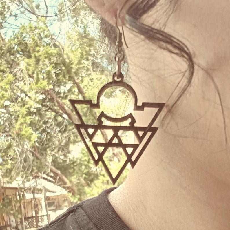 Wooden Tribal Geometric Boho Triangle Earrings