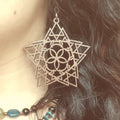 Wooden Mandala Geomteric Star Boho Earrings