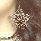 Wooden Mandala Geomteric Star Boho Earrings