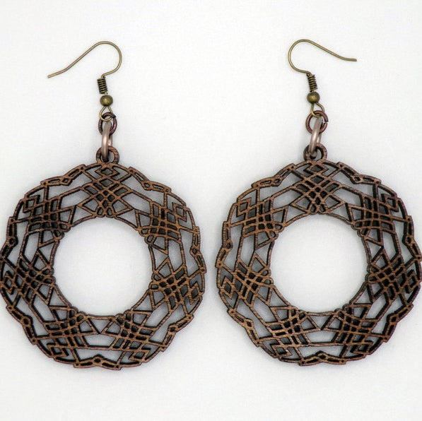 Wooden Geometric Celtic Knot Circle Earrings