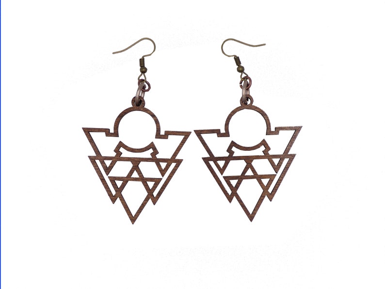 Wooden Tribal Geometric Boho Triangle Earrings