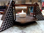 Wooden Geometric Tribal Candle Holder Table