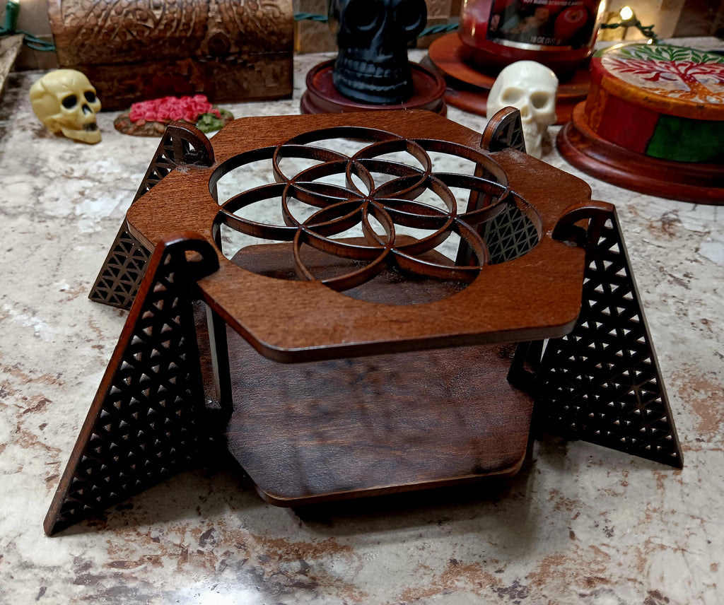 Wooden Geometric Tribal Candle Holder Table