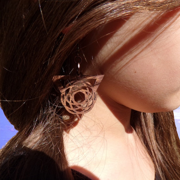 Wooden Celtic Goth Triangle Earrings