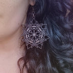 Wooden Geometric Boho Hippy Warped Flower Star Earrings