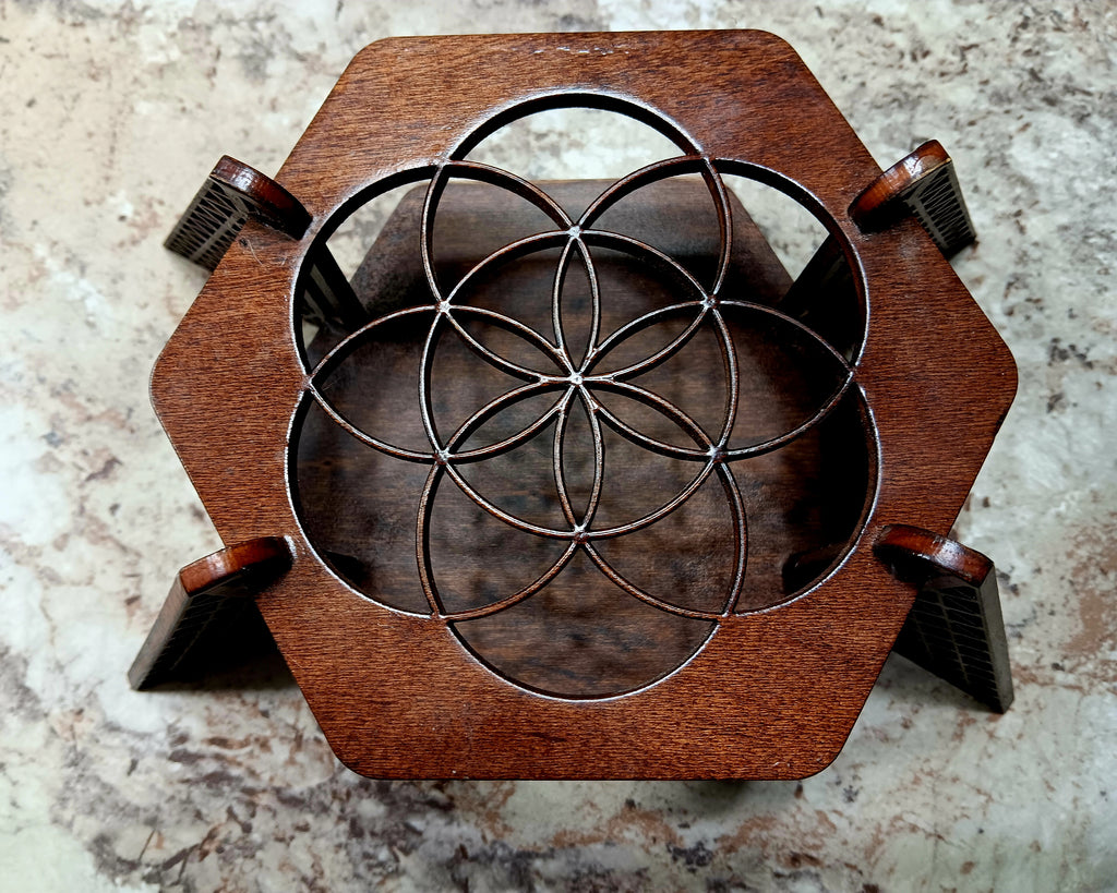 Wooden Geometric Tribal Candle Holder Table