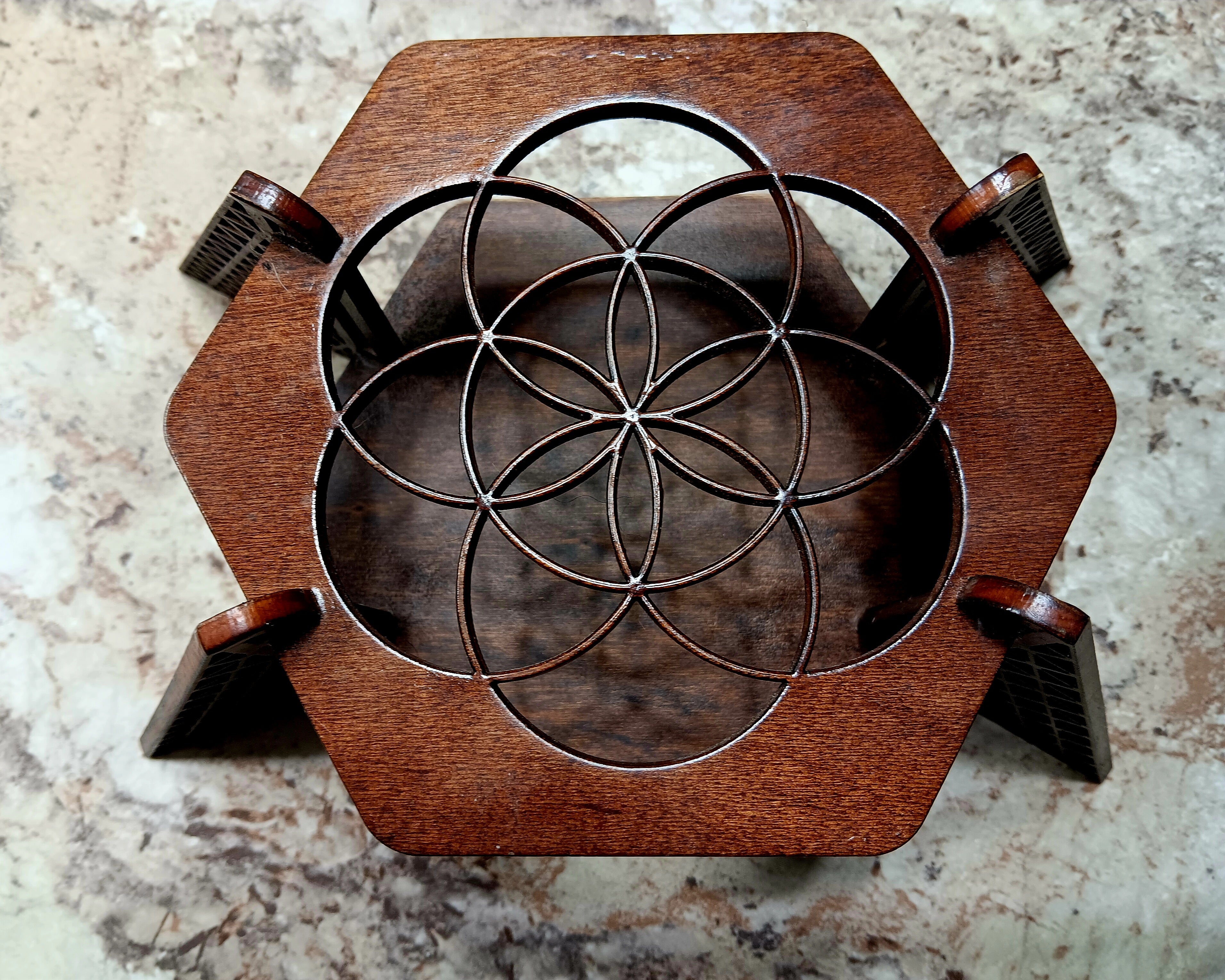 Wooden Geometric Tribal Candle Holder Table