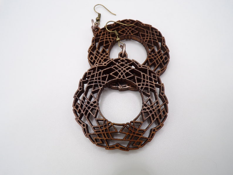 Wooden Geometric Celtic Knot Circle Earrings