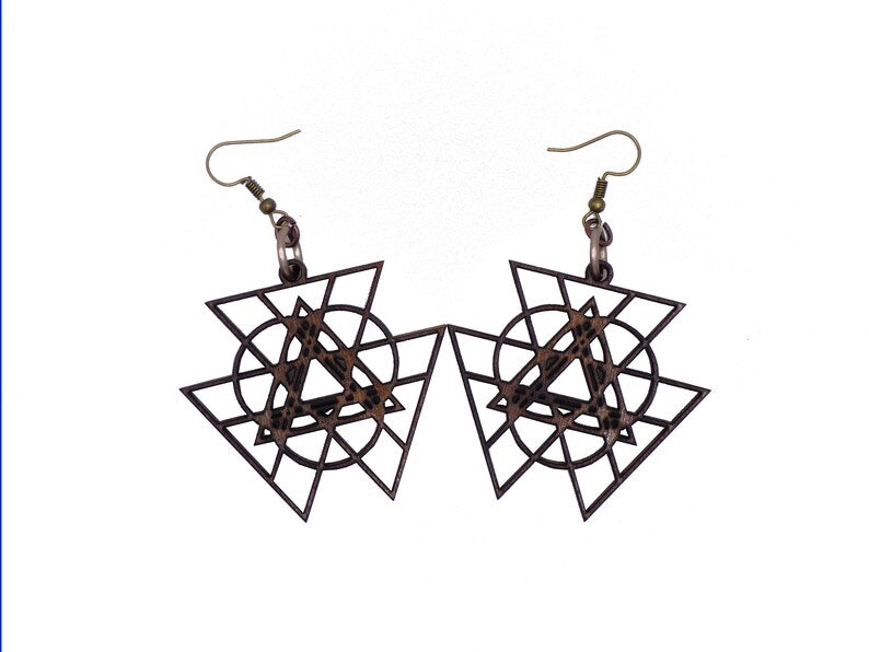 Wooden Geometric Tribal Triangle Earrings