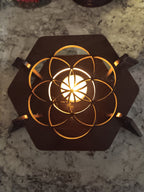 Wooden Geometric Tribal Candle Holder Table